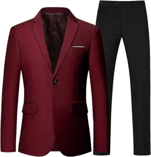 Wemaliyzd Men's Regular Fit 2 Piece Business Suit 2 Buttons Prom Dinner Suit Pants