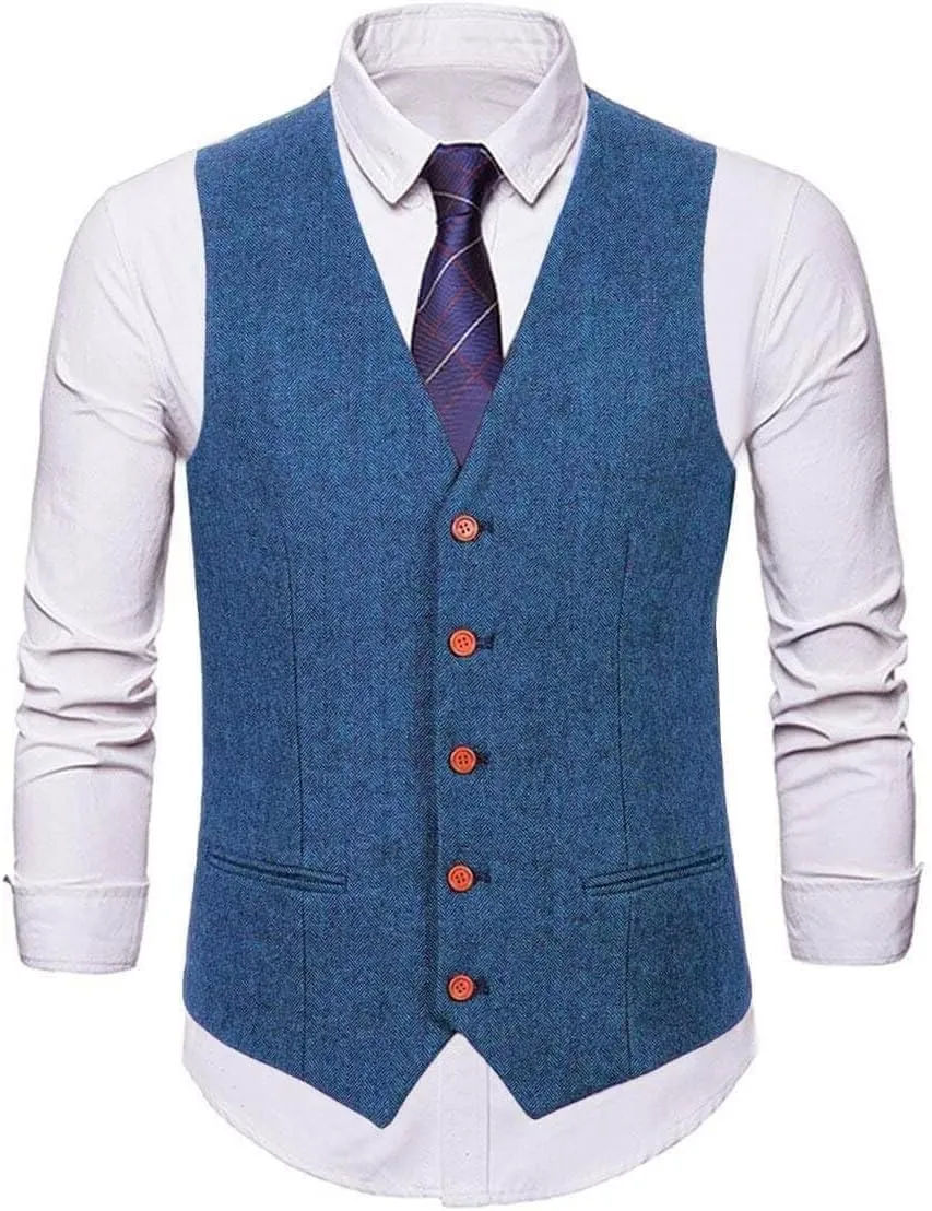 Wemaliyzd Vintage Men's Suit 3 Piece Plaid Tweed Herringbone Suits for Wedding Business Blazer Vest Pants