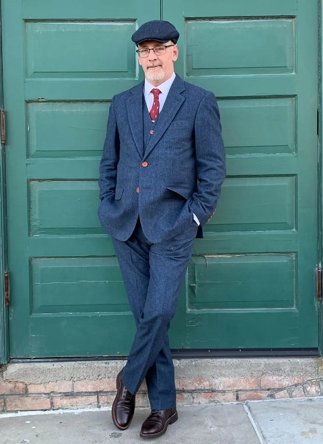 Wemaliyzd Vintage Men's Suit 3 Piece Plaid Tweed Herringbone Suits for Wedding Business Blazer Vest Pants