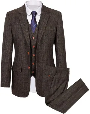 Wemaliyzd Vintage Men's Suit 3 Piece Plaid Tweed Herringbone Suits for Wedding Business Blazer Vest Pants