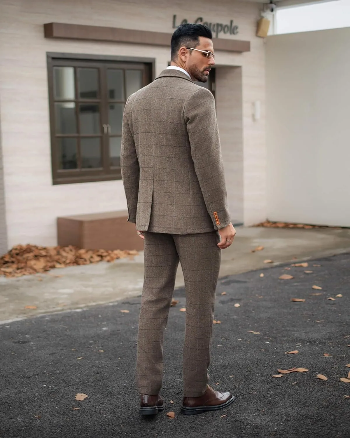 Wemaliyzd Vintage Men's Suit 3 Piece Plaid Tweed Herringbone Suits for Wedding Business Blazer Vest Pants