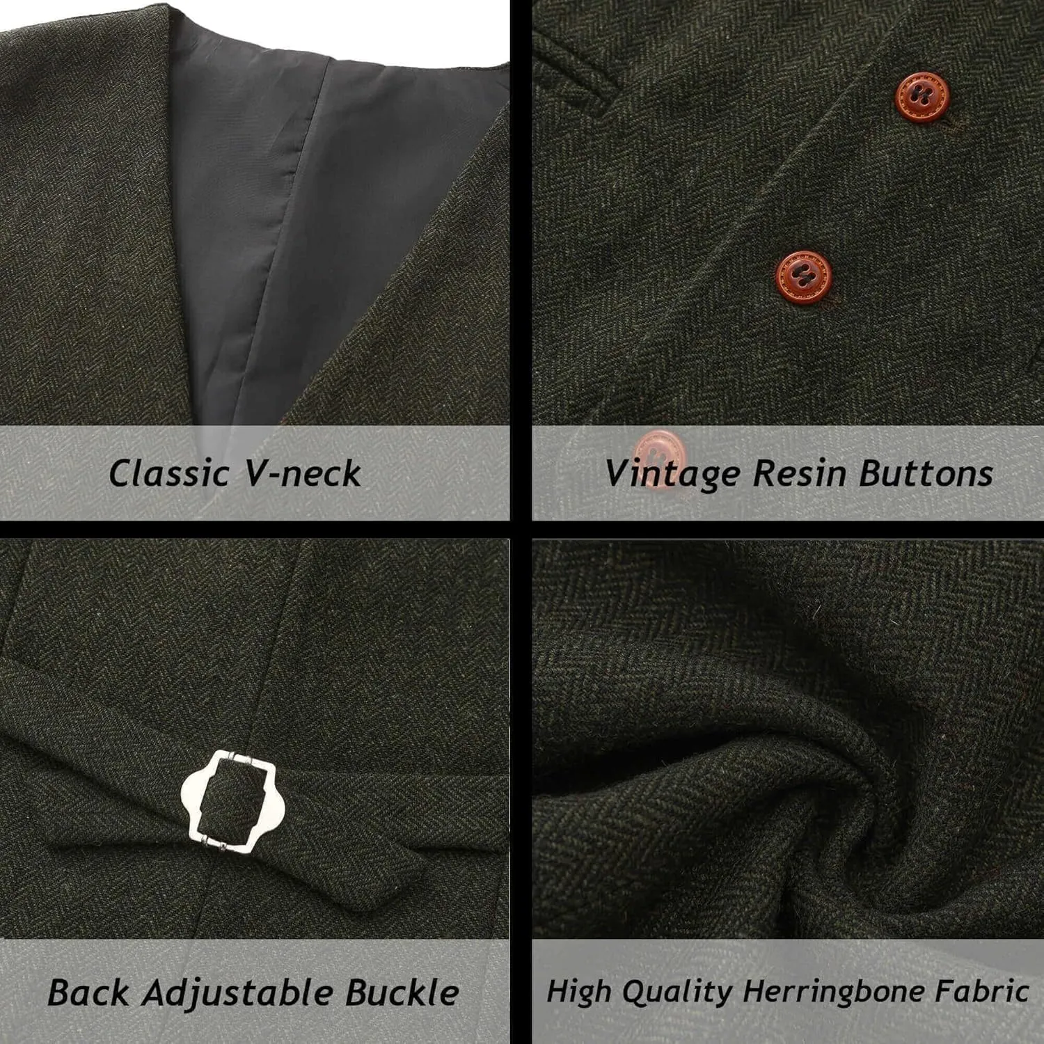 Wemaliyzd Vintage Men's Suit 3 Piece Plaid Tweed Herringbone Suits for Wedding Business Blazer Vest Pants