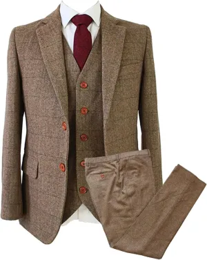 Wemaliyzd Vintage Men's Suit 3 Piece Plaid Tweed Herringbone Suits for Wedding Business Blazer Vest Pants