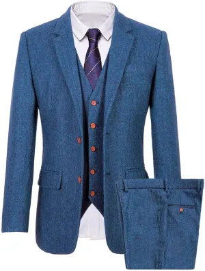 Wemaliyzd Vintage Men's Suit 3 Piece Plaid Tweed Herringbone Suits for Wedding Business Blazer Vest Pants