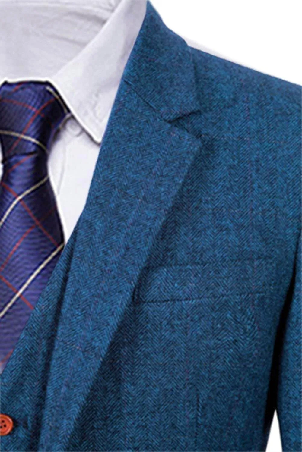 Wemaliyzd Vintage Men's Suit 3 Piece Plaid Tweed Herringbone Suits for Wedding Business Blazer Vest Pants