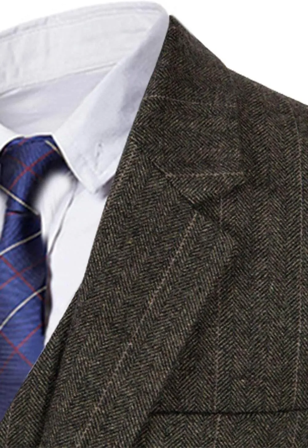 Wemaliyzd Vintage Men's Suit 3 Piece Plaid Tweed Herringbone Suits for Wedding Business Blazer Vest Pants