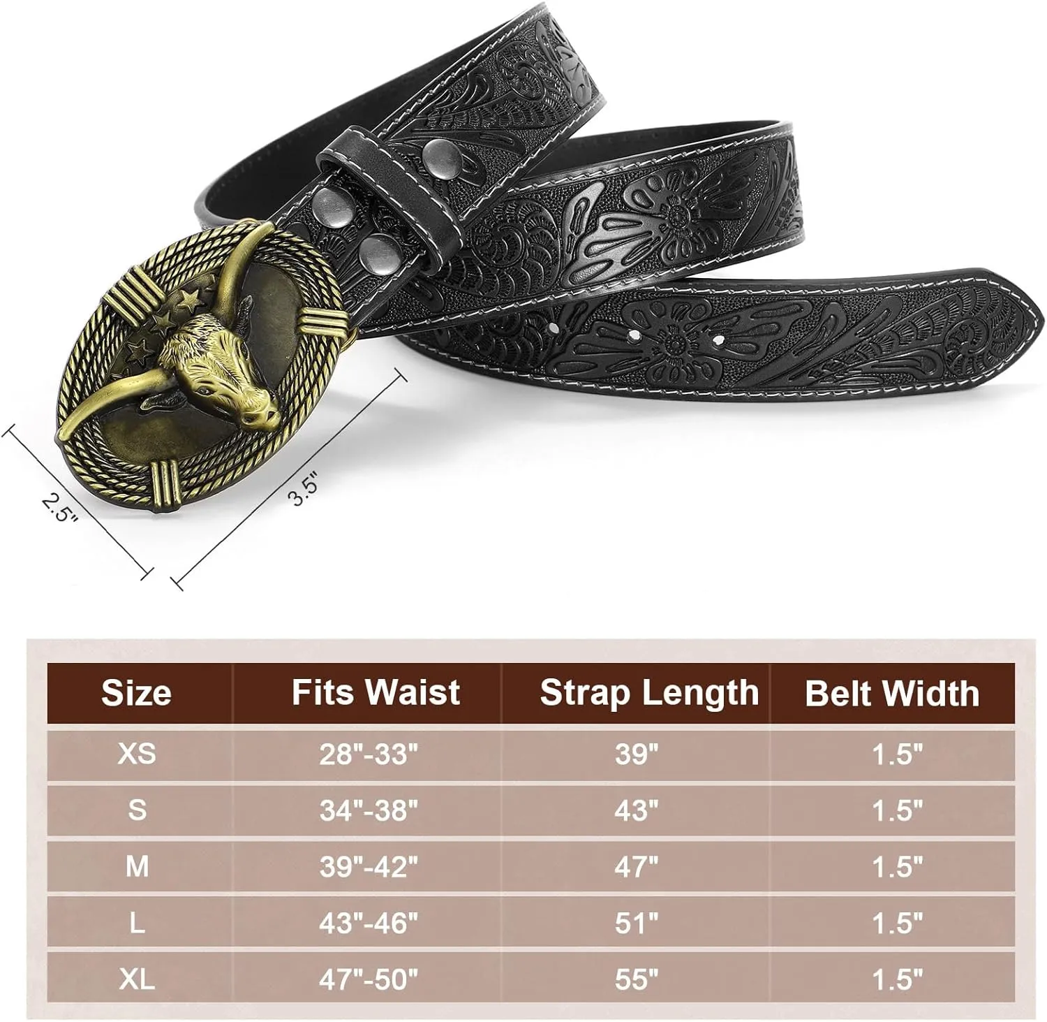 Western Belts for Woman Men, Cowboy Cowgirl Belt Embossed Western Country Bull Buckle Leather Belts for Jeans