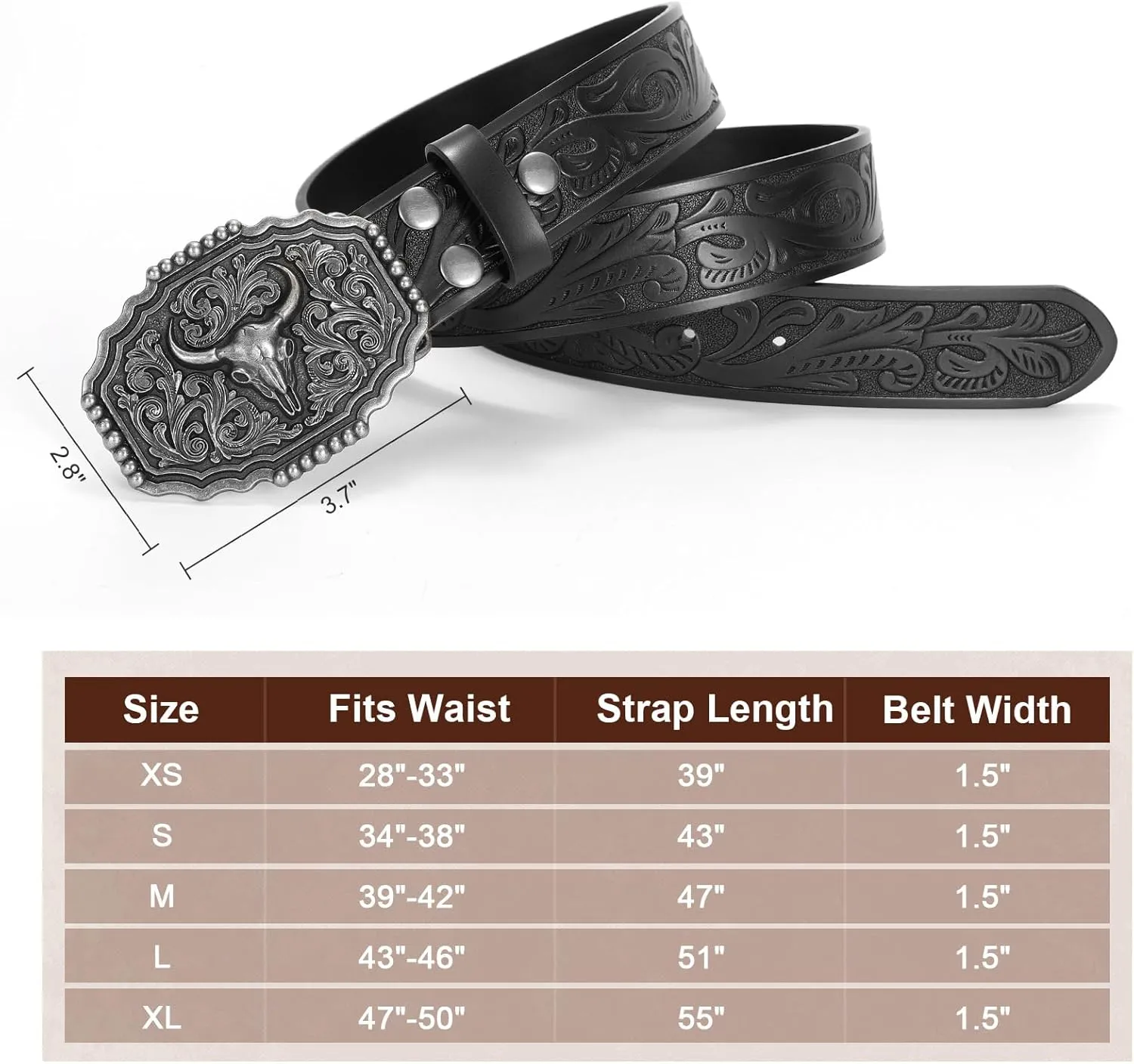 Western Belts for Woman Men, Cowboy Cowgirl Belt Embossed Western Country Bull Buckle Leather Belts for Jeans