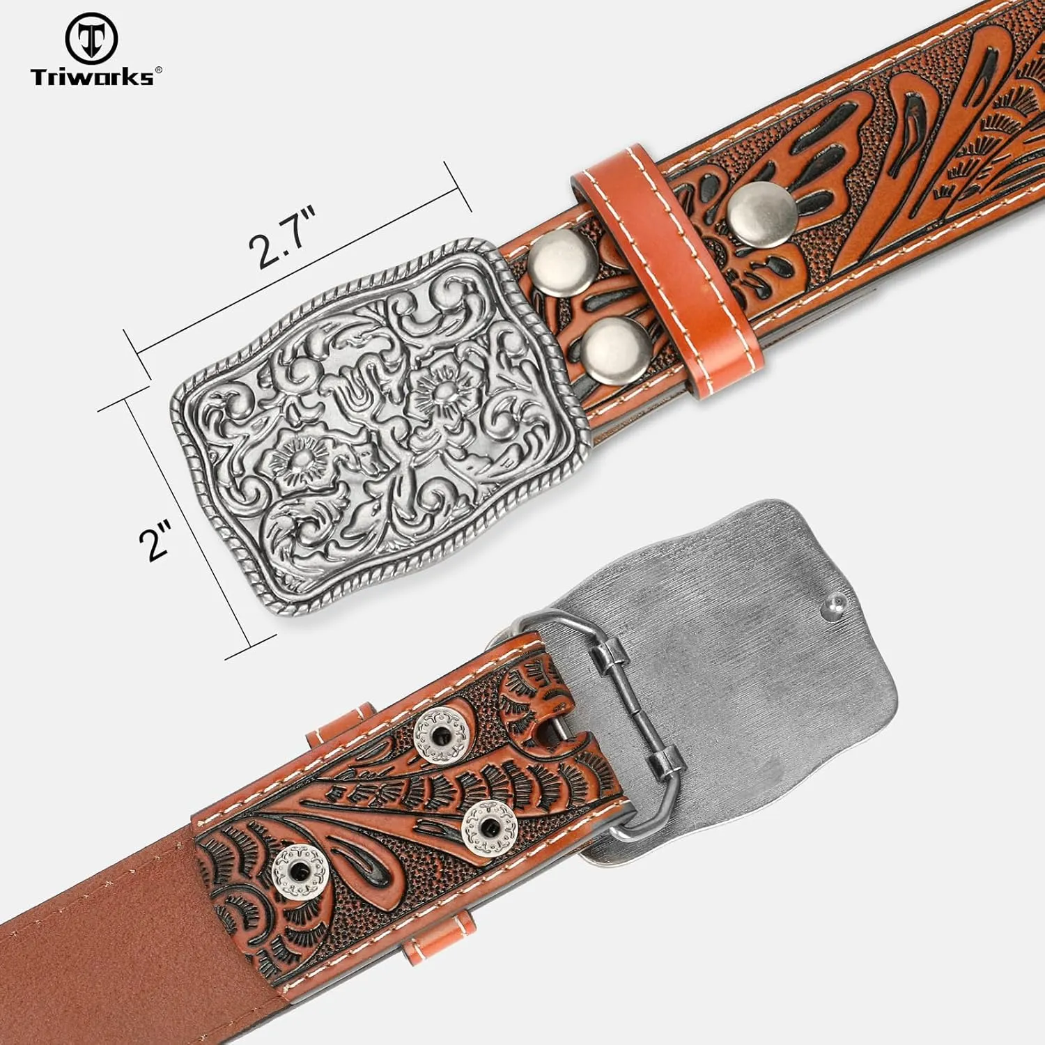 Western Belts for Women Men Cowgirl Cowboy Embossed Engraved Tooled Leather Belt with Buckle for Jeans Pants Rodeo