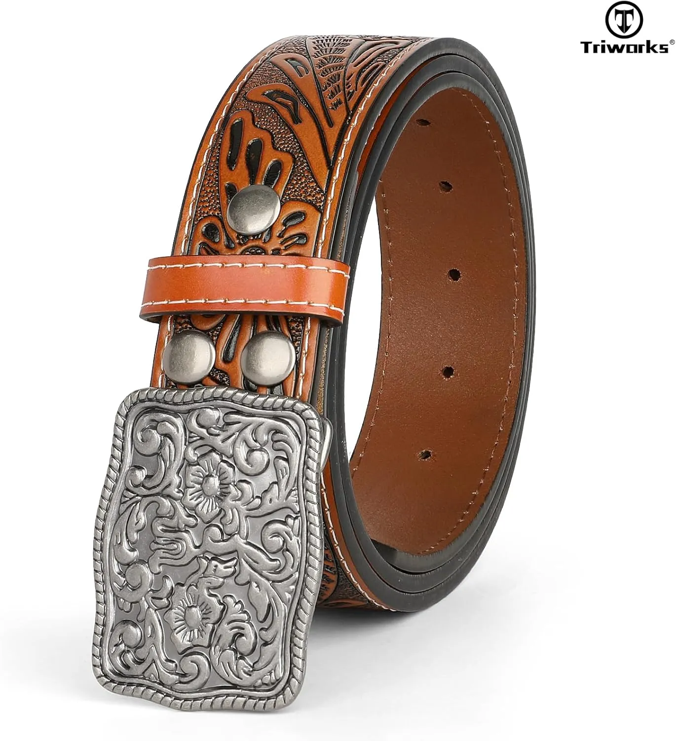 Western Belts for Women Men Cowgirl Cowboy Embossed Engraved Tooled Leather Belt with Buckle for Jeans Pants Rodeo