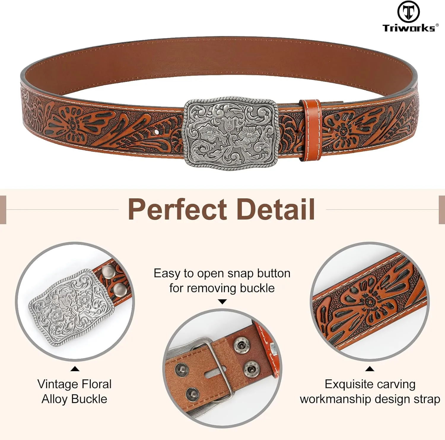 Western Belts for Women Men Cowgirl Cowboy Embossed Engraved Tooled Leather Belt with Buckle for Jeans Pants Rodeo