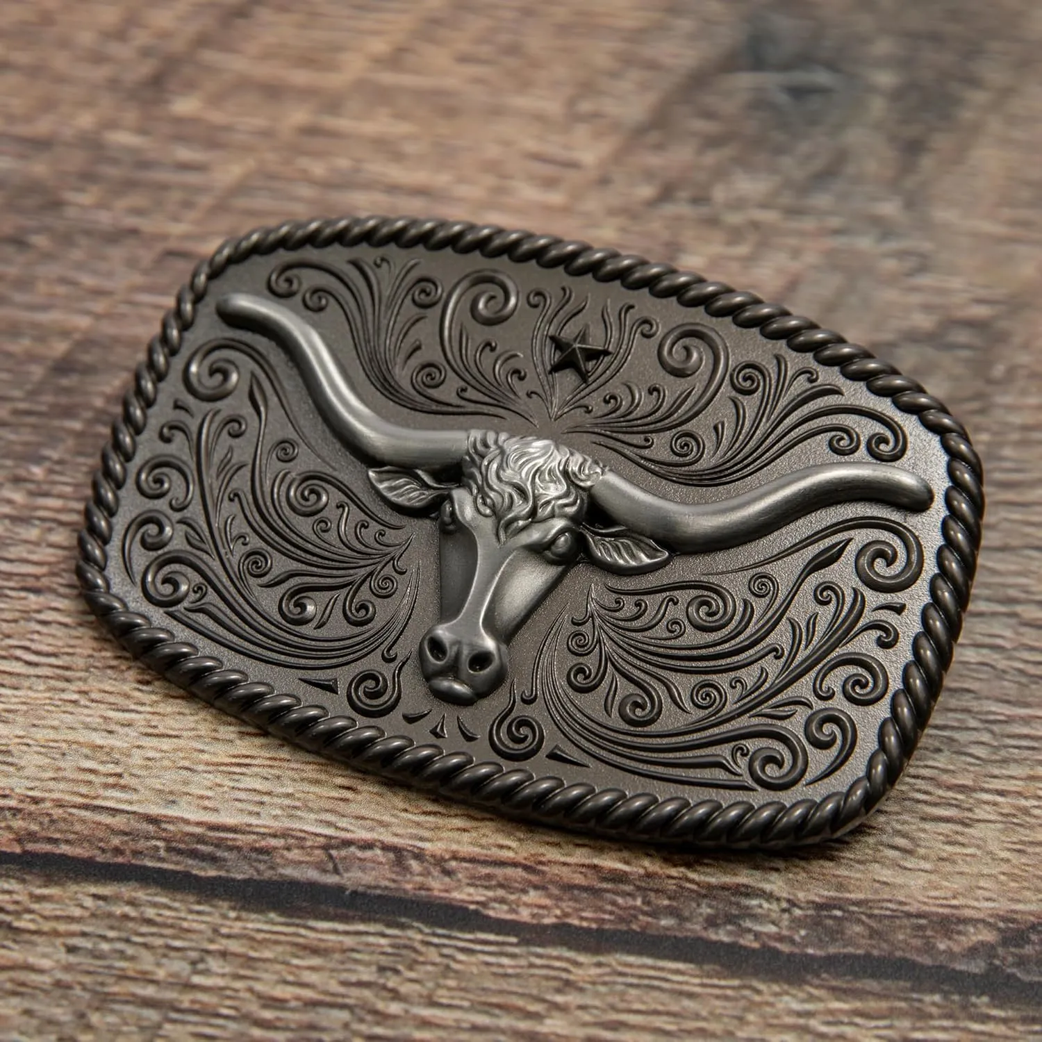 Western Longhorn Texas Bull Buckle-Large, For Rodeo Cowboy Men & Cowgirl Women