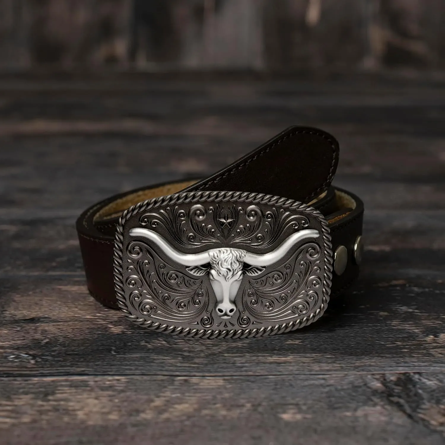 Western Longhorn Texas Bull Buckle-Large, For Rodeo Cowboy Men & Cowgirl Women