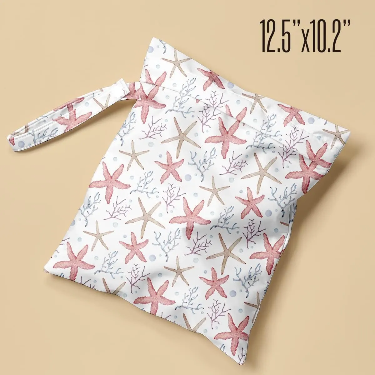 Wet Bag Waterproof Reusable Wet Dry Bag for Beach, Travel, Pool, Gym Bag for Swimsuits, Wet Clothes, Cloth Diapers, Washable Wet Bags for Baby, Coastal Ocean Starfish Coral Reef Decor Starfish Decor