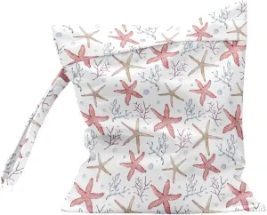 Wet Bag Waterproof Reusable Wet Dry Bag for Beach, Travel, Pool, Gym Bag for Swimsuits, Wet Clothes, Cloth Diapers, Washable Wet Bags for Baby, Coastal Ocean Starfish Coral Reef Decor Starfish Decor