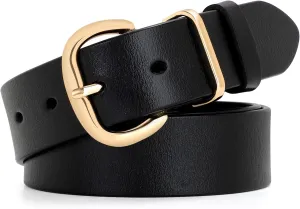 WHIPPY Women Leather Belt for Jeans Pants Dresses Black Ladies Waist Belt with Pin Buckle
