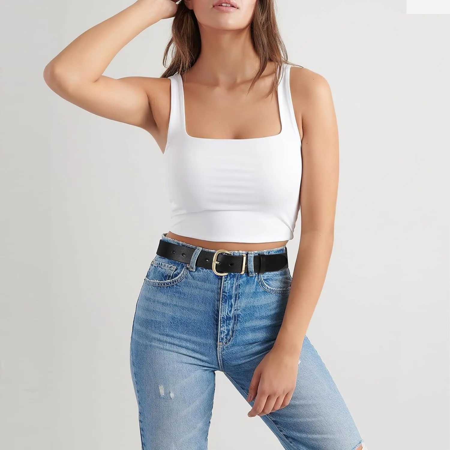 WHIPPY Women Leather Belt for Jeans Pants Dresses Black Ladies Waist Belt with Pin Buckle
