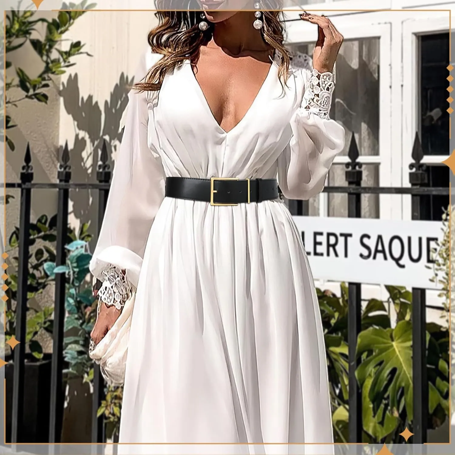WHIPPY Women Wide Leather Waist Belts for Dresses Pants Fashion Leather Waistband for Women with Gold Buckle