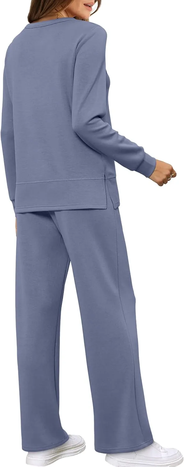WIHOLL Women's 2 Piece Lounge Sets Sweatshirt Casual Travel Outfits Fashion Wide Leg Tracksuit Cozy Sweatsuits
