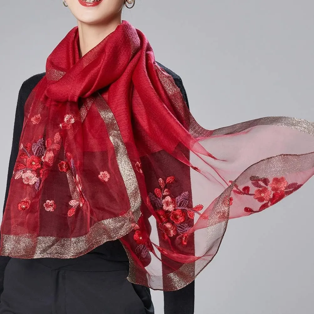 WINCESS.YU Silk Scarf for Women Lightweight Shawls and Wraps for Weddings Fashion Pashmina Shawl Embroidered Scarves