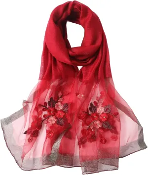 WINCESS.YU Silk Scarf for Women Lightweight Shawls and Wraps for Weddings Fashion Pashmina Shawl Embroidered Scarves