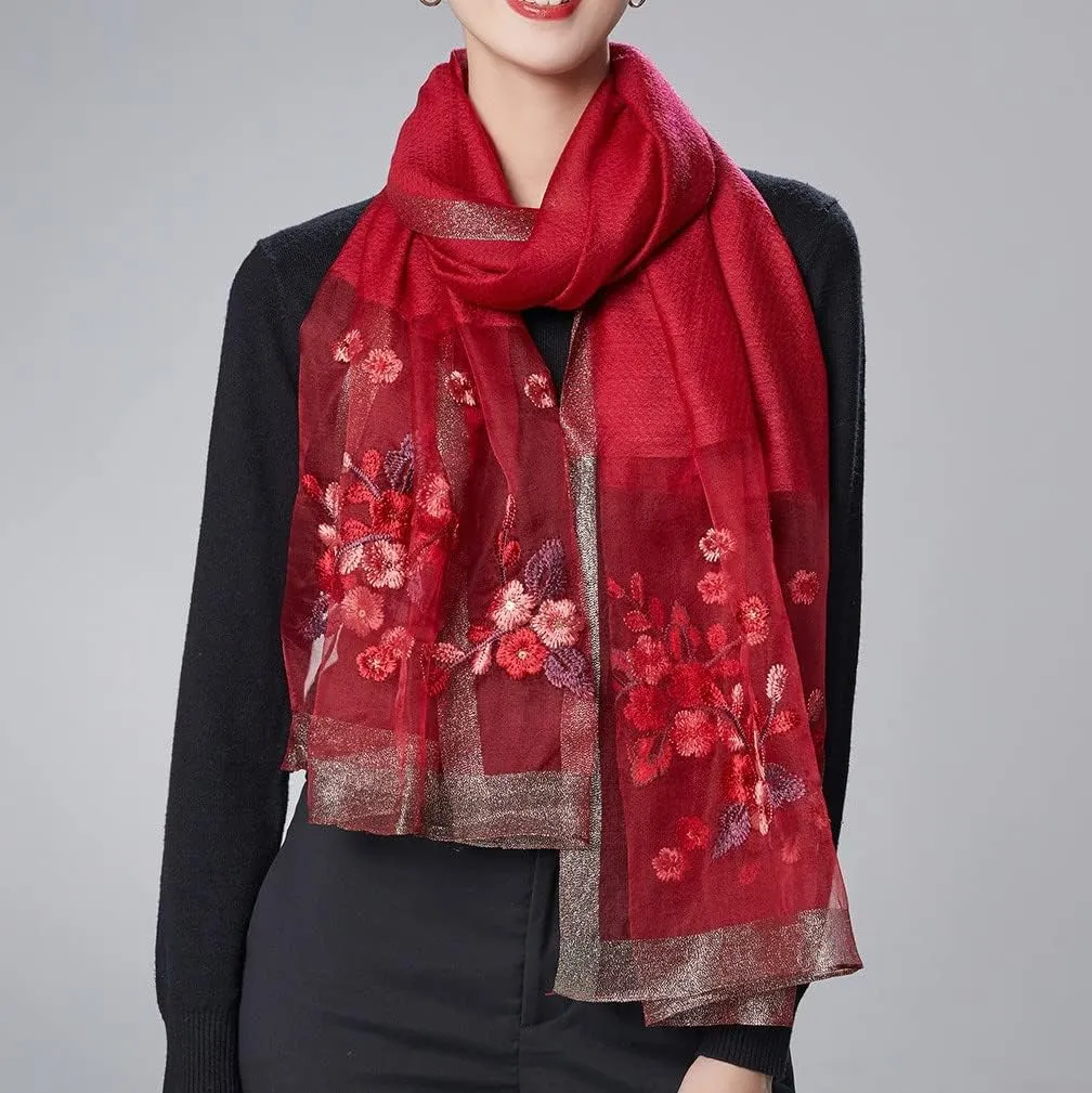 WINCESS.YU Silk Scarf for Women Lightweight Shawls and Wraps for Weddings Fashion Pashmina Shawl Embroidered Scarves