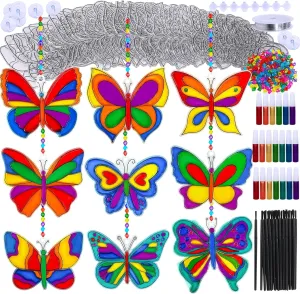 Winlyn 27 Sets Butterfly Suncatchers Ornaments Decorations DIY Window Paint Art Sun Catchers Butterfly Painting Craft Kits for Kids Classroom Spring Easter Party Activities Art Project