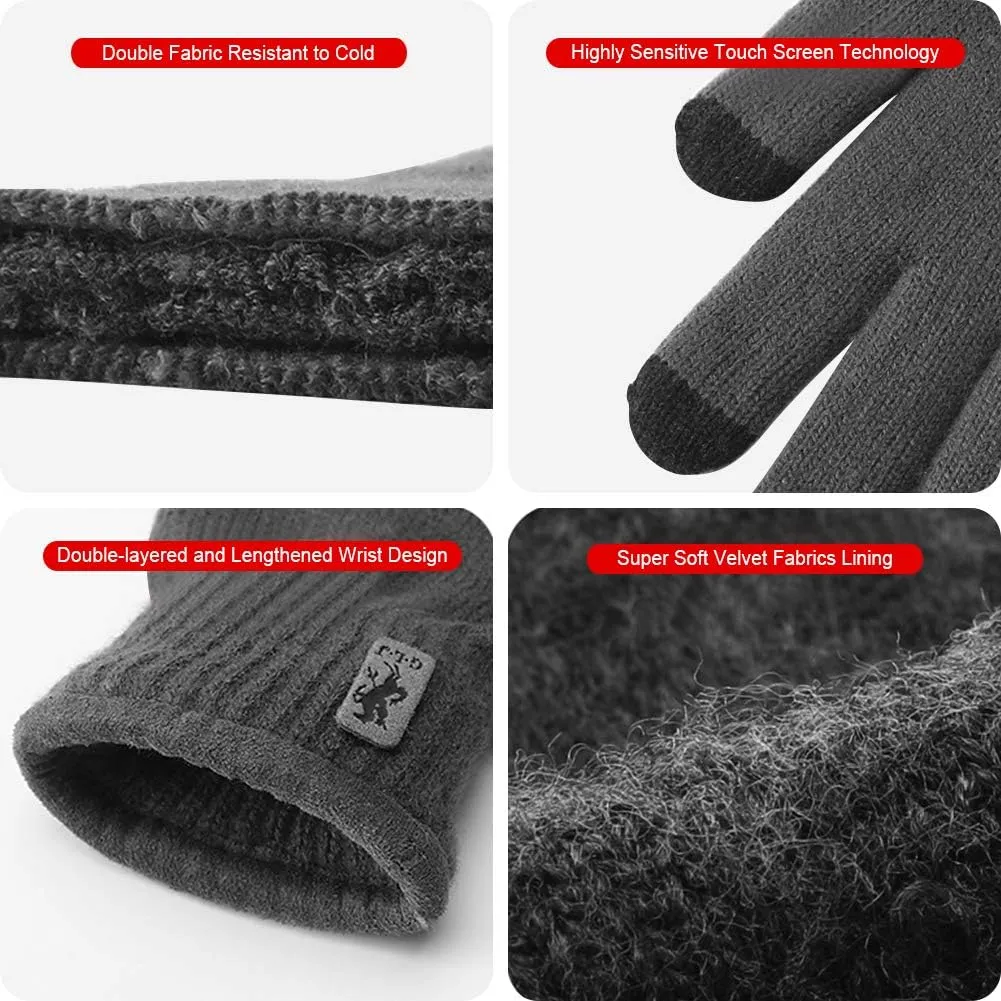 Winter Gloves Touchscreen Warm Knitted Gloves Work Outdoor Camping Hiking Running Cycling Driving for Men and Women