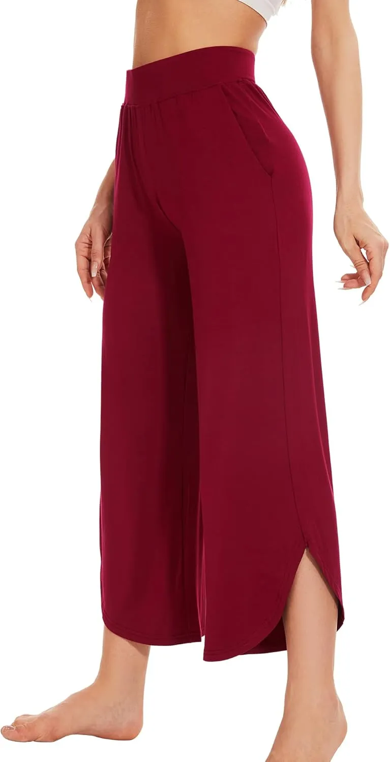 WiWi Viscose from Bamboo Pajama Bottoms Wide Leg Capri Pj Pants for Women Soft Lounge High Waist Cool Sweatpants S-XXL