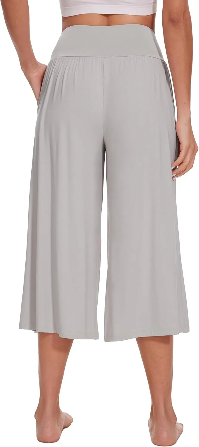 WiWi Women's Wide Leg Capri Pants Viscose from Bamboo Palazzo Lounge Bottoms with Pockets High Waist Pajama Bottom S-XXL