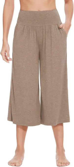 WiWi Women's Wide Leg Capri Pants Viscose from Bamboo Palazzo Lounge Bottoms with Pockets High Waist Pajama Bottom S-XXL