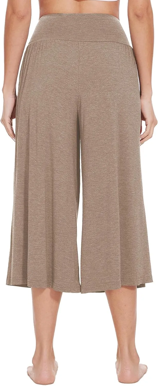 WiWi Women's Wide Leg Capri Pants Viscose from Bamboo Palazzo Lounge Bottoms with Pockets High Waist Pajama Bottom S-XXL