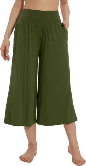 WiWi Women's Wide Leg Capri Pants Viscose from Bamboo Palazzo Lounge Bottoms with Pockets High Waist Pajama Bottom S-XXL