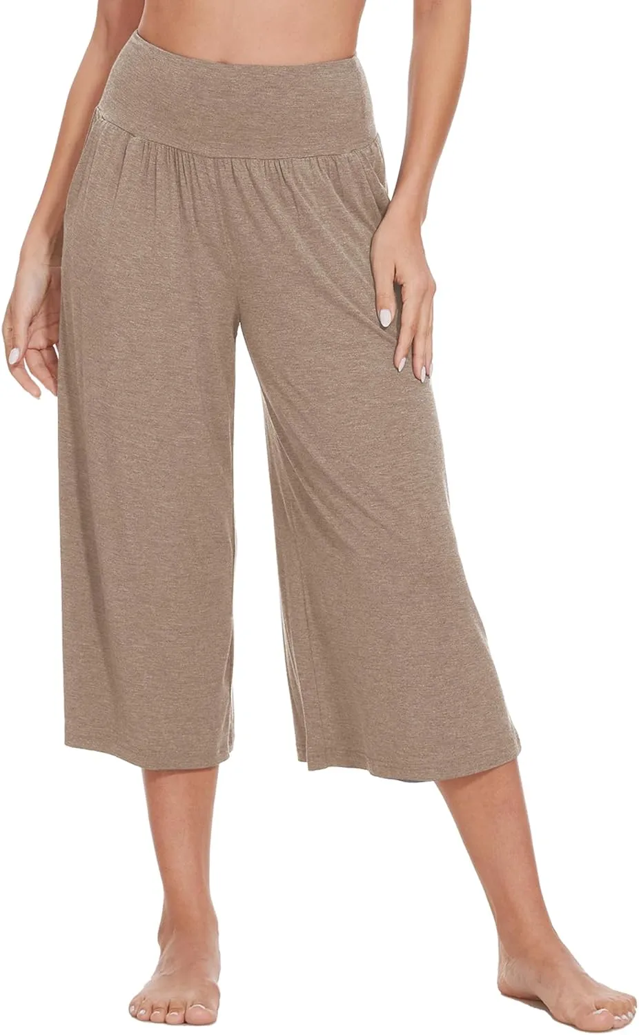 WiWi Women's Wide Leg Capri Pants Viscose from Bamboo Palazzo Lounge Bottoms with Pockets High Waist Pajama Bottom S-XXL