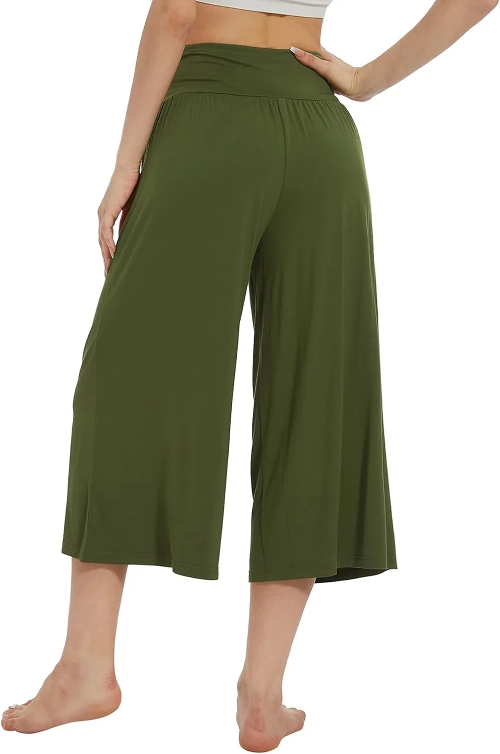 WiWi Women's Wide Leg Capri Pants Viscose from Bamboo Palazzo Lounge Bottoms with Pockets High Waist Pajama Bottom S-XXL