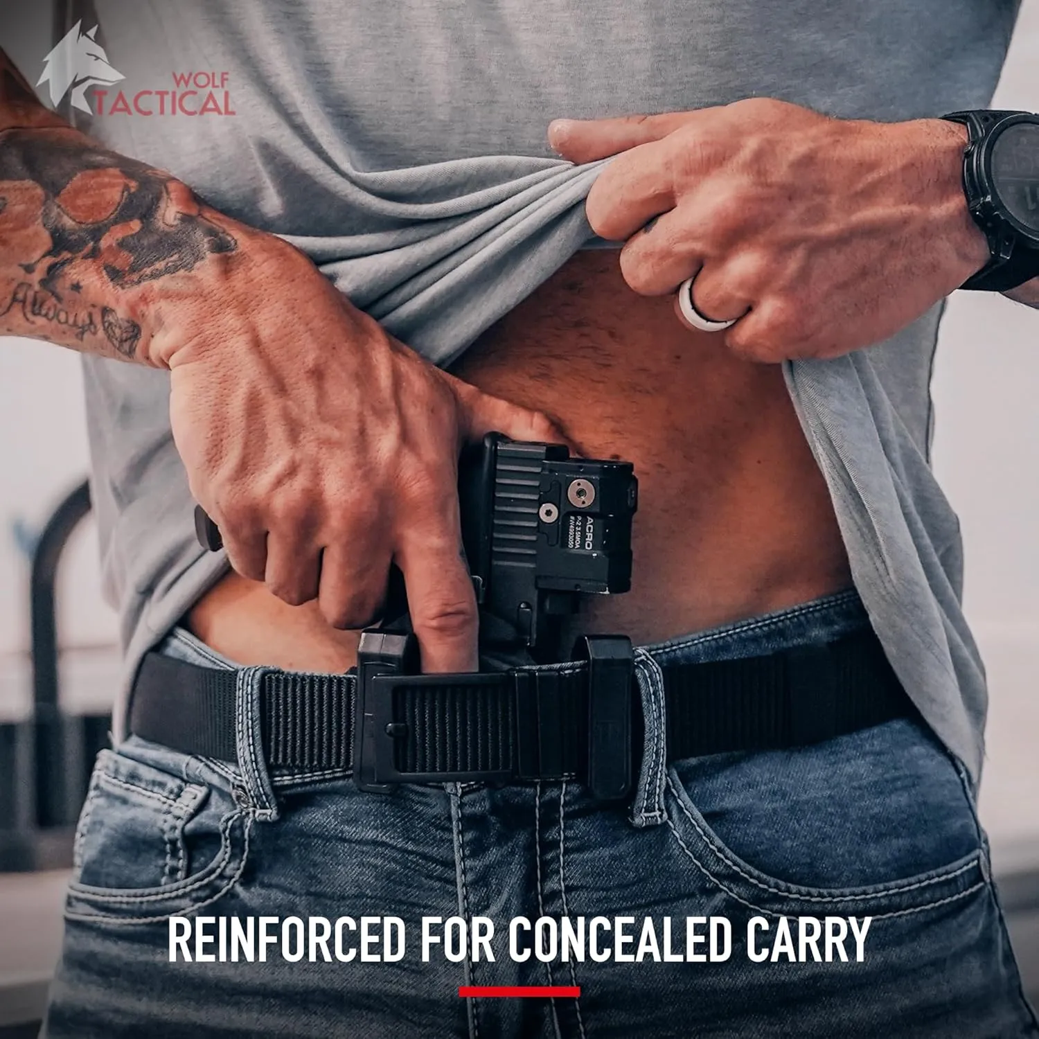 WOLF TACTICAL Ratchet EDC Belt – 1.5” Tactical Gun Belt for Concealed Carry CCW Infinitely Adjustable Nylon