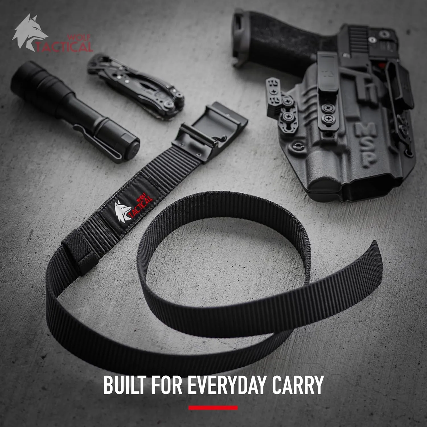 WOLF TACTICAL Ratchet EDC Belt – 1.5” Tactical Gun Belt for Concealed Carry CCW Infinitely Adjustable Nylon