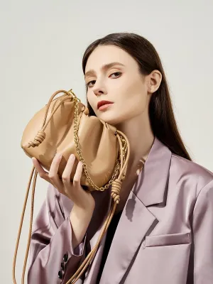 Woman Leather Cloud Bag Cowhide Chain Bag Lucky Bag Mini Bucket Bag Versatile Cowhide Bag