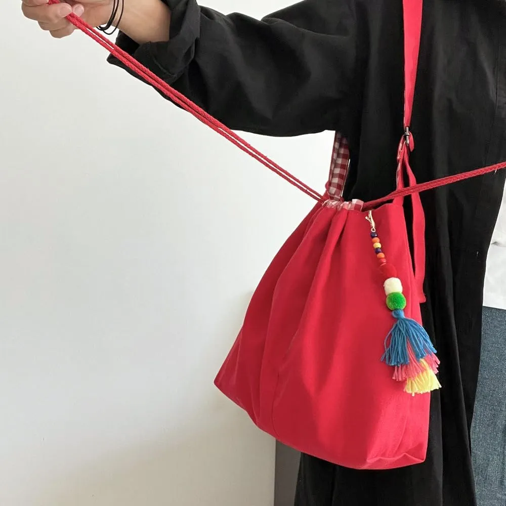 Women Denim Shoulder Handbag Retro Underarm Bag Large Capacity Crossbody Bag with Tassel Pendant Decoration
