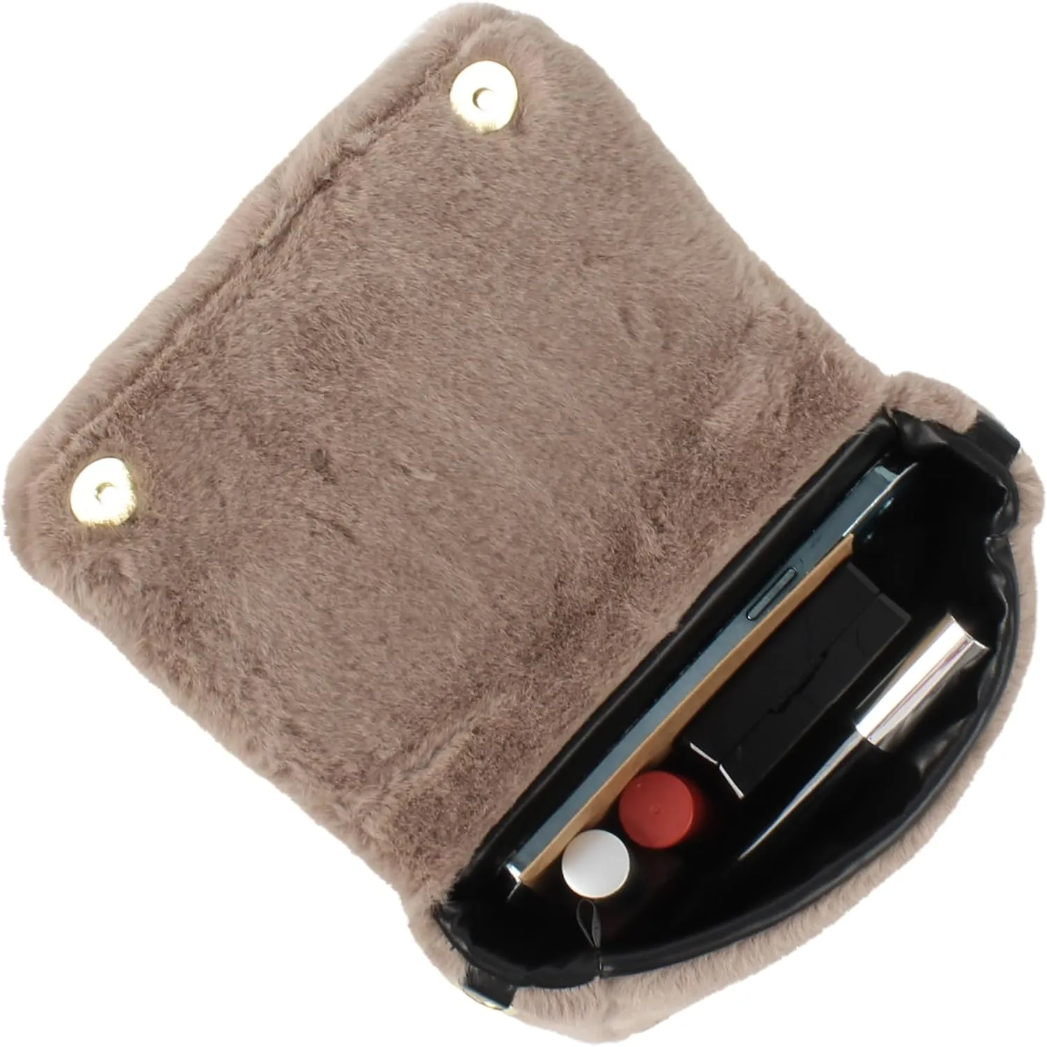 Women Faux Fur Winter Fashion Shoulder Bag Barrel Shape Drawstring Satchel Purse