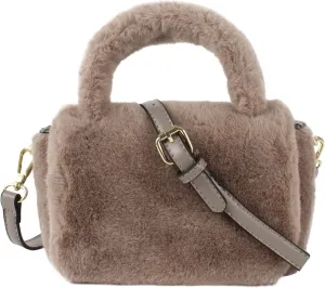 Women Faux Fur Winter Fashion Shoulder Bag Barrel Shape Drawstring Satchel Purse