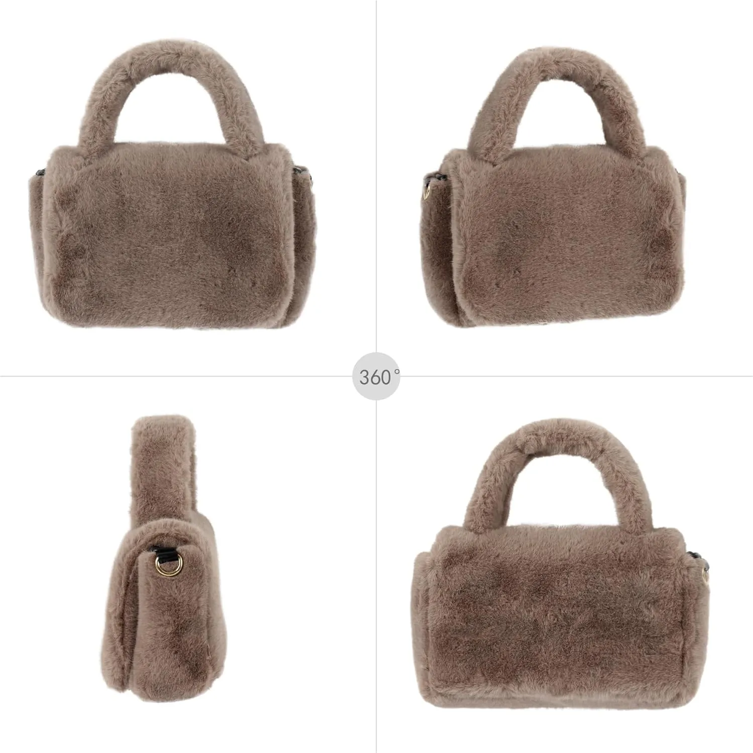 Women Faux Fur Winter Fashion Shoulder Bag Barrel Shape Drawstring Satchel Purse