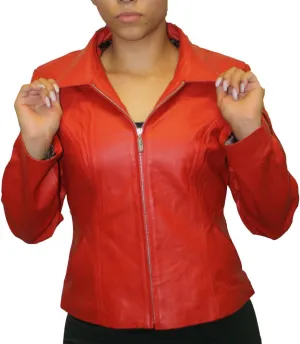 Women Genuine Soft napa Leather Short Fitted Waist Zipper Closure Leather Jacket