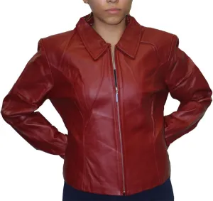 Women Genuine Soft napa Leather Short Fitted Waist Zipper Closure Leather Jacket