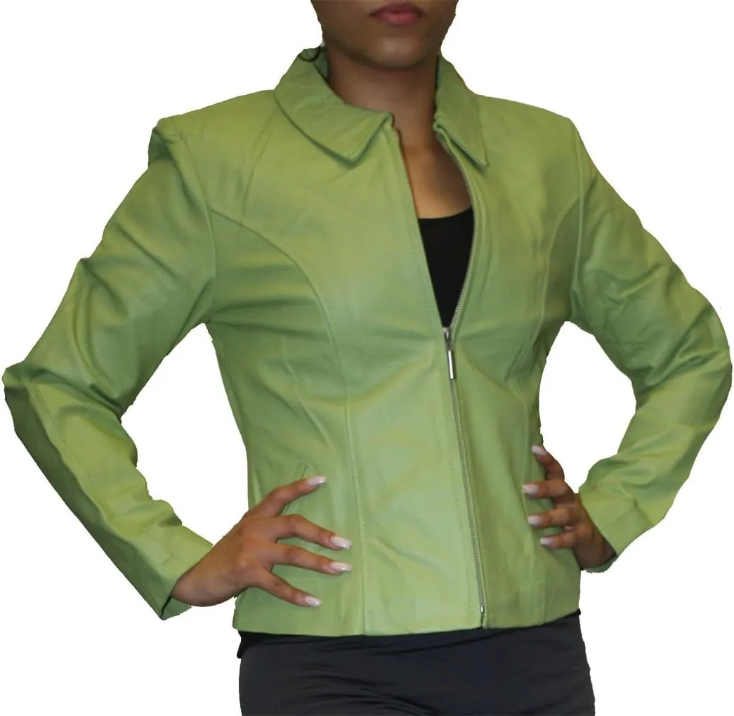Women Genuine Soft napa Leather Short Fitted Waist Zipper Closure Leather Jacket