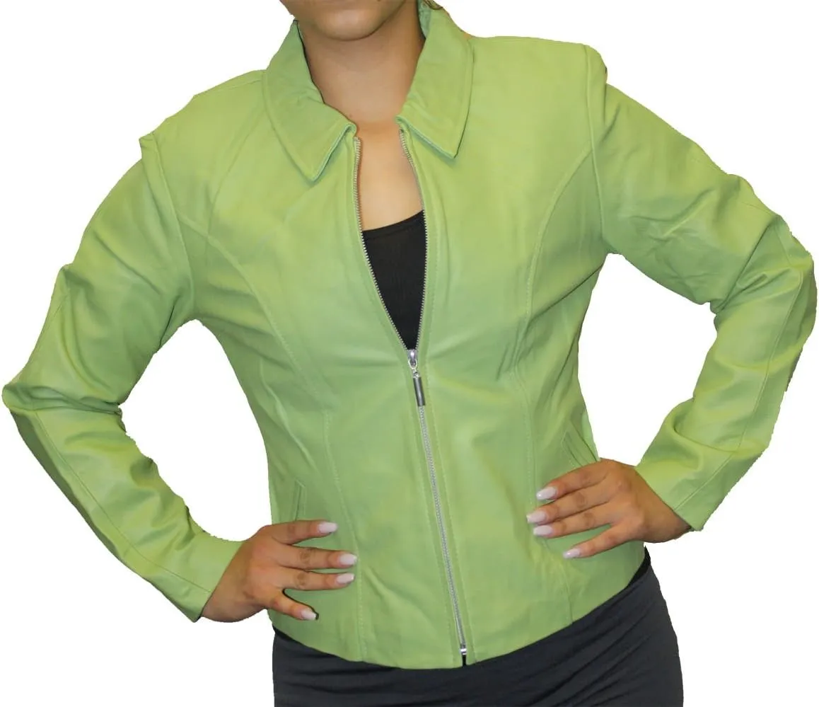 Women Genuine Soft napa Leather Short Fitted Waist Zipper Closure Leather Jacket