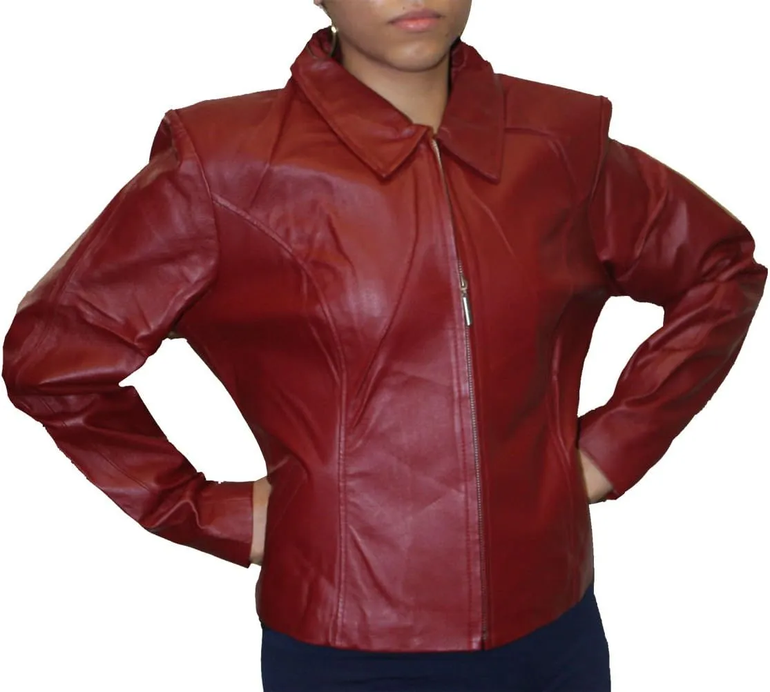 Women Genuine Soft napa Leather Short Fitted Waist Zipper Closure Leather Jacket