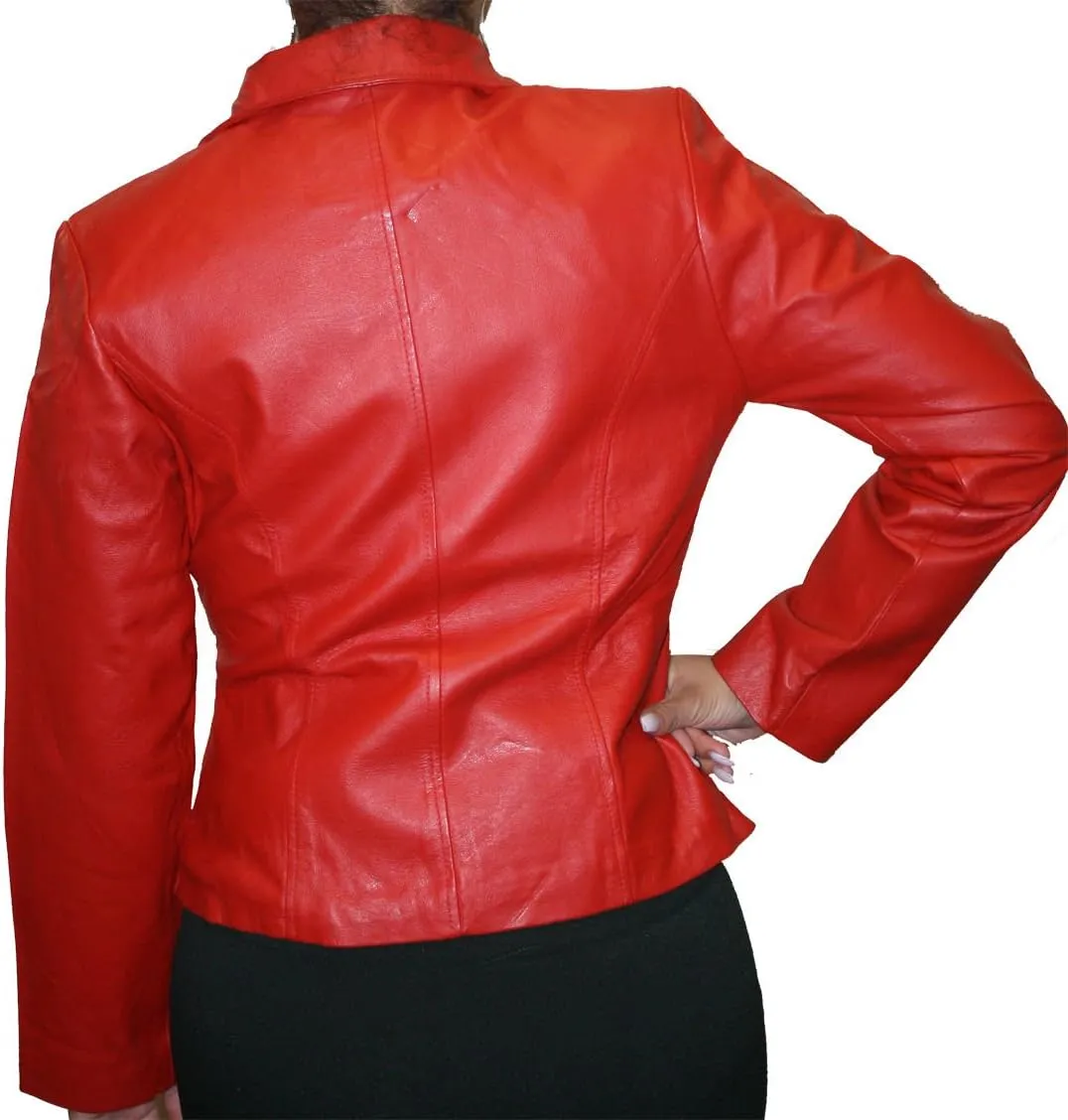 Women Genuine Soft napa Leather Short Fitted Waist Zipper Closure Leather Jacket