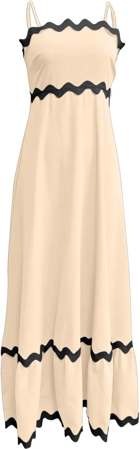 Women Spaghetti Strap Maxi Dresses Trendy Grahpic Design Sundress A Line Elegant Loose Fit Dresses