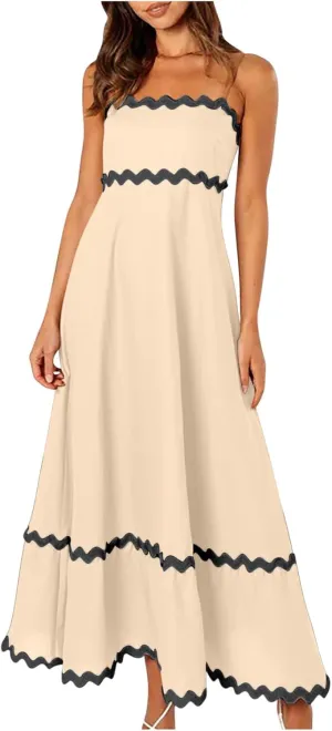 Women Spaghetti Strap Maxi Dresses Trendy Grahpic Design Sundress A Line Elegant Loose Fit Dresses